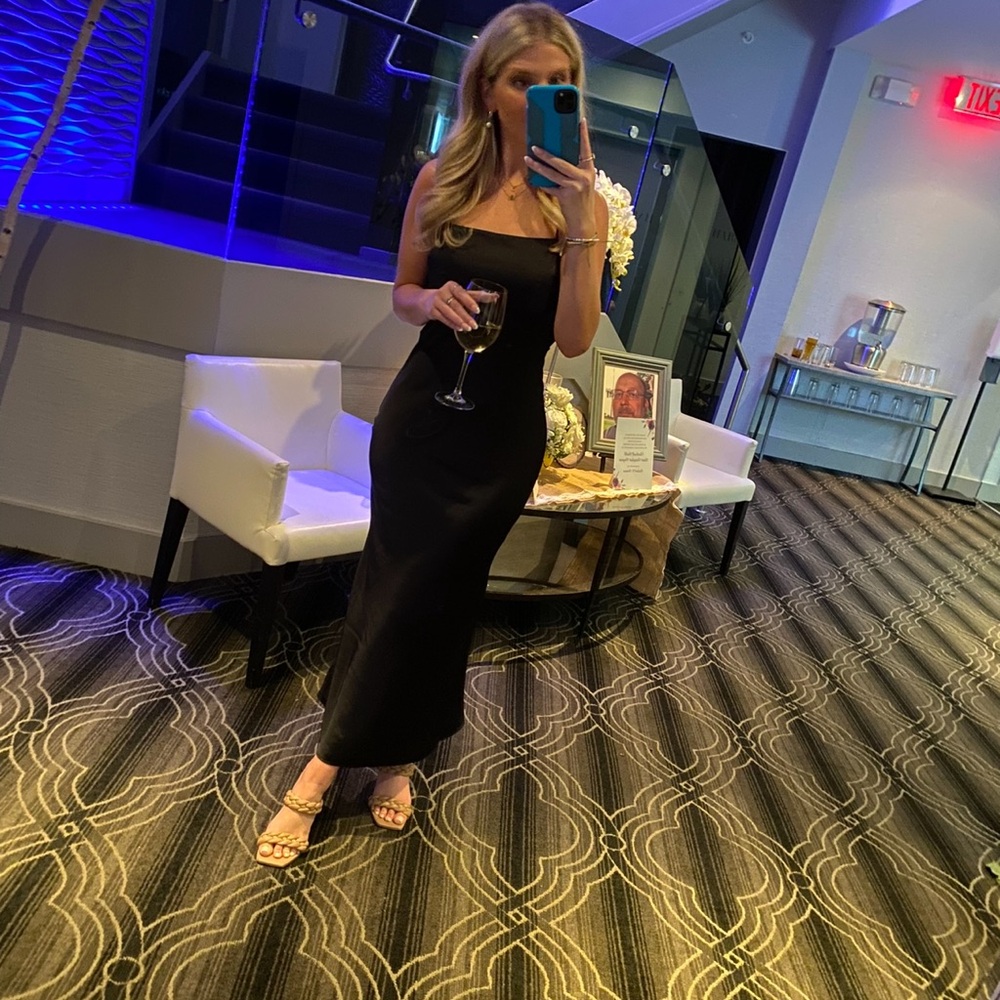 Satin Cowl Back Slip Midi Dress